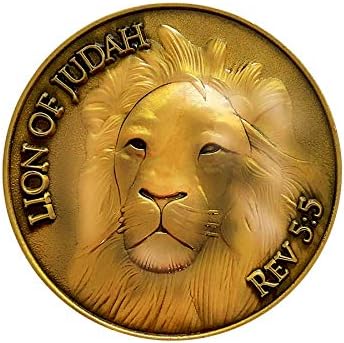 Lion of Judah, Man of God Be Strong and Courageous, Antique Gold Plated Challenge Coin Joshua 1 vs 10